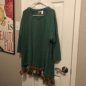 LOGO Green Cotton Top Printed Chiffon Hem XL